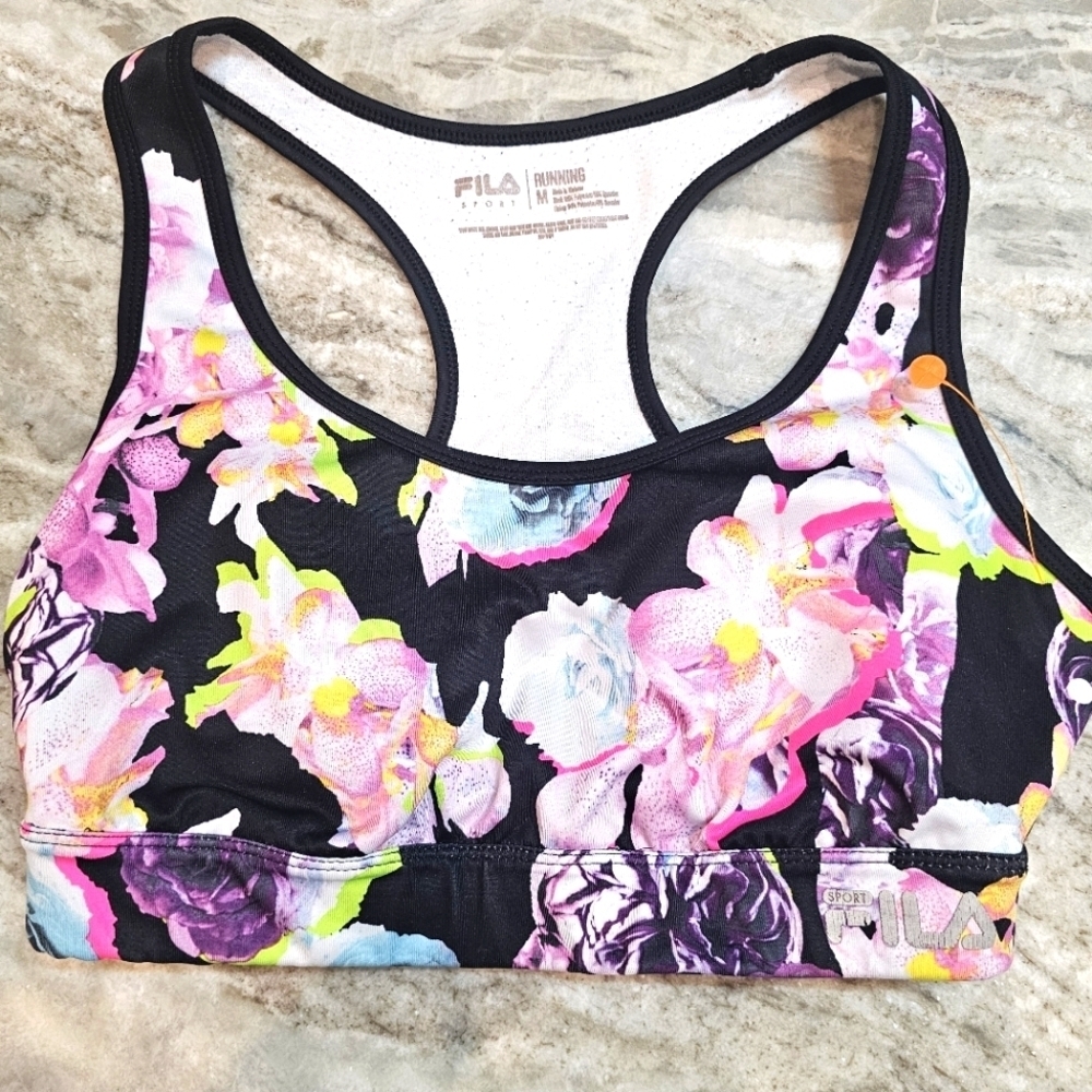 FILA Sport Floral Racerback Sports Bra Size M Performance Running